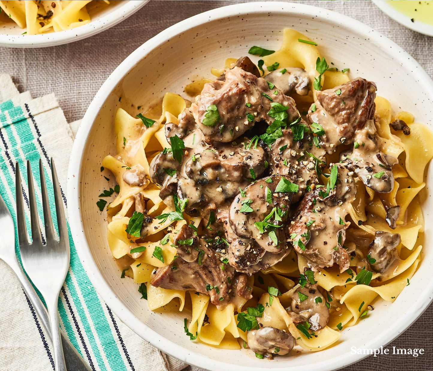 Slow Cooked Beef & Mushroom Stroganoff with Fettuccine