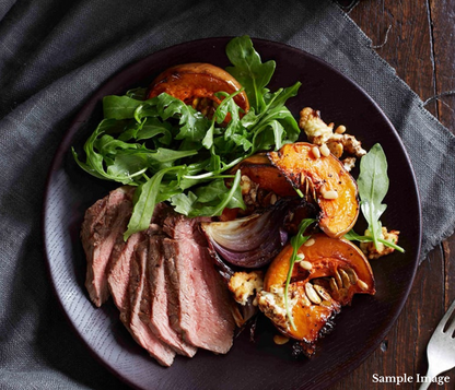 Seared Steak with Roast Pumpkin, Feta & Pine Nuts