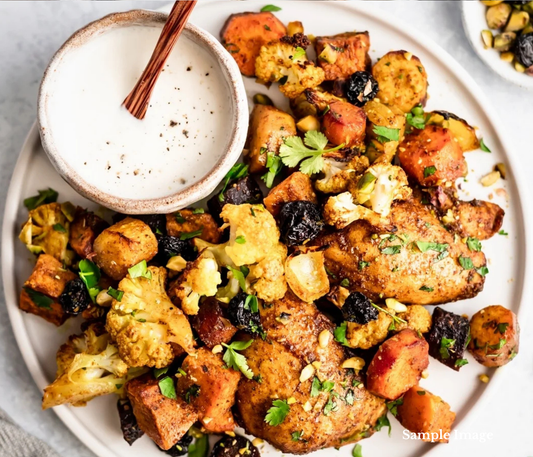 Moroccan Spiced Chicken with Sweet Potatoes, Chickpeas & Feta