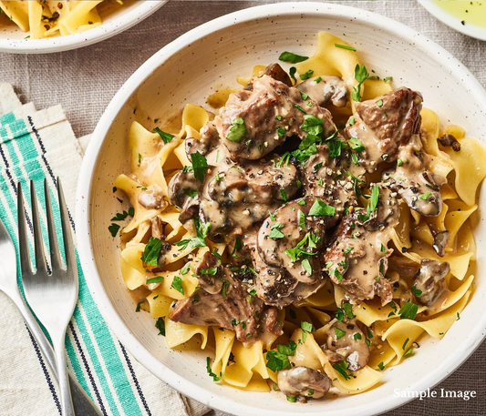 Slow Cooked Beef & Mushroom Stroganoff with Fettuccine